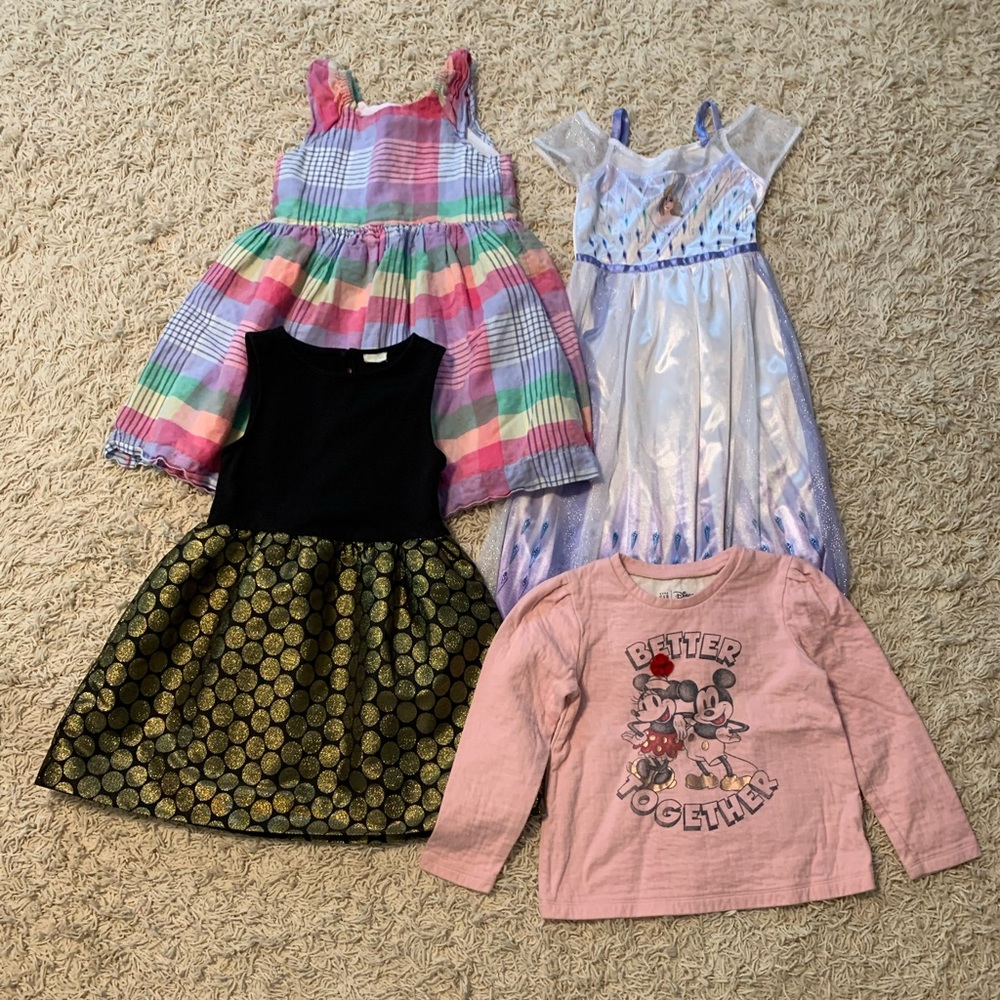 Girls 5T dresses, shirt and Disney Frozen pajama/play dress
